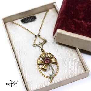 Vintage Cheever Tweedy Pendant Necklace 10KT GF Signed in Original Box - Hey Viv